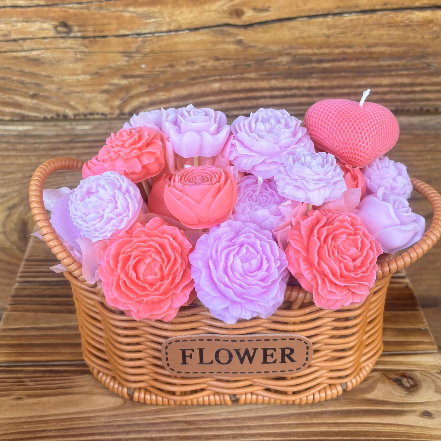 Bouquet éternel parfumé "Panier fleuri rose et rose foncé" 🍒